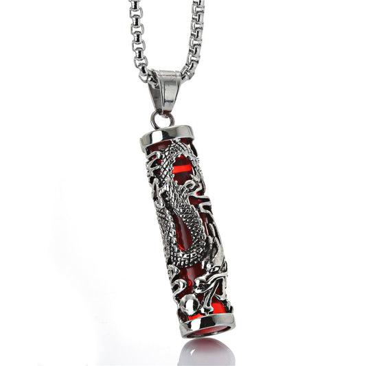 Titanium Steel Gothic Dragon Column Pendant with Gemstone - Retro Crowe Accessories for Men