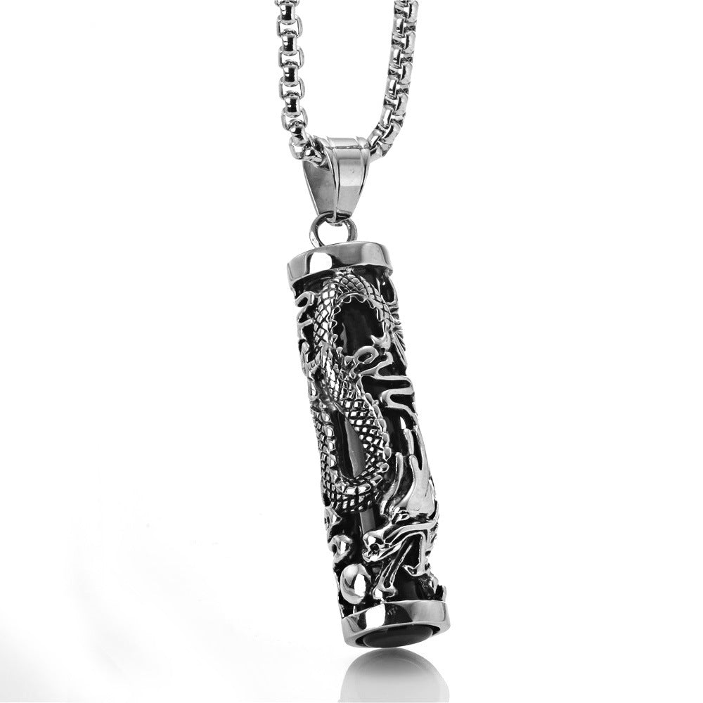 Titanium Steel Gothic Dragon Column Pendant with Gemstone - Retro Crowe Accessories for Men