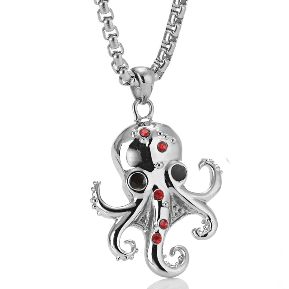 Titanium Steel Octopus Pendant with Zircon Accents - Retro Fashion Gift for Men