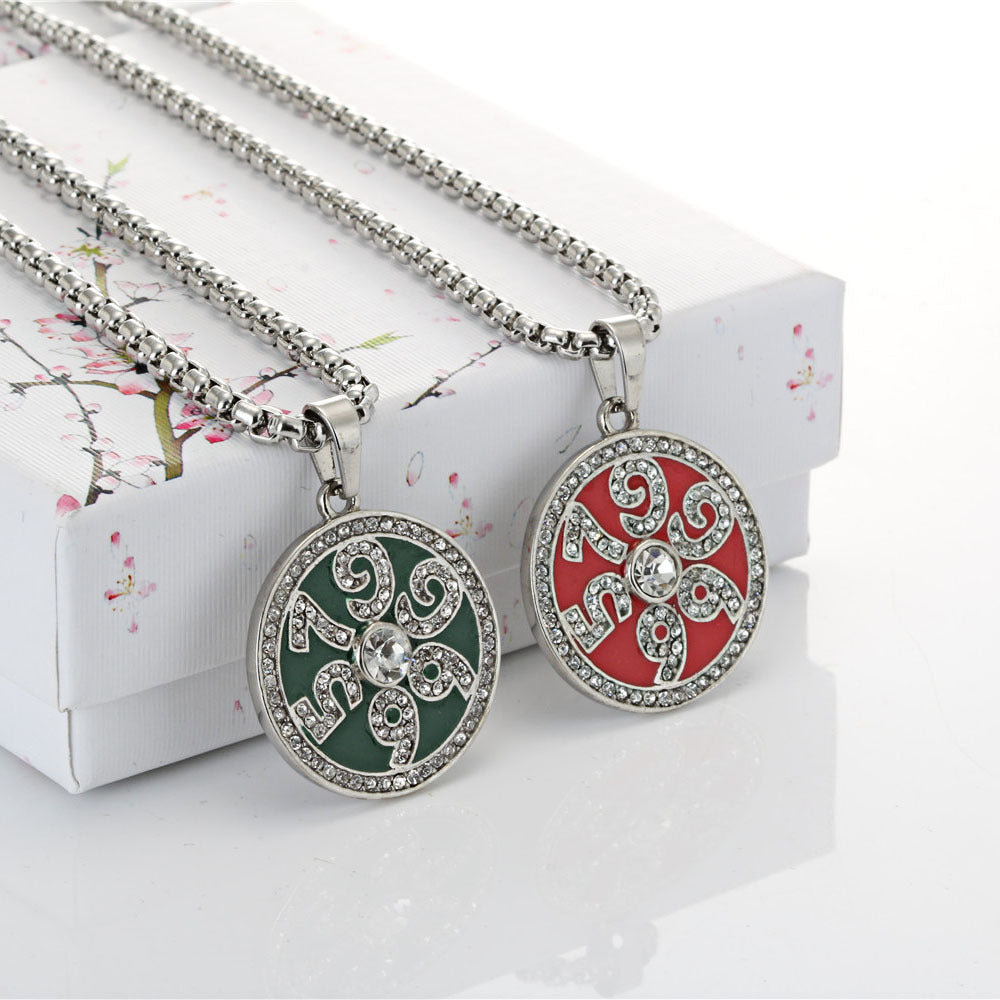 Stylish Zircon-Encrusted Titanium Steel Pendant for Men - Personalized Round Tag Accessory