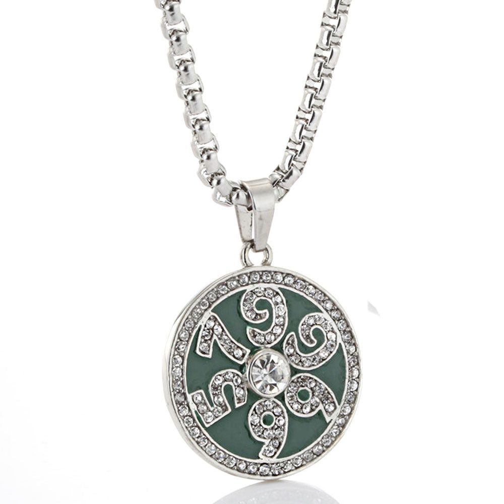 Stylish Zircon-Encrusted Titanium Steel Pendant for Men - Personalized Round Tag Accessory