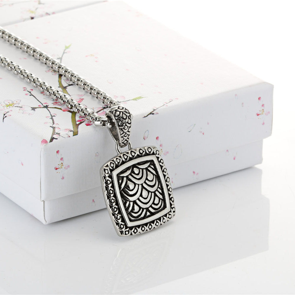 Retro-Inspired Titanium Steel Square Wave Pendant with Fish Scale Design for Men