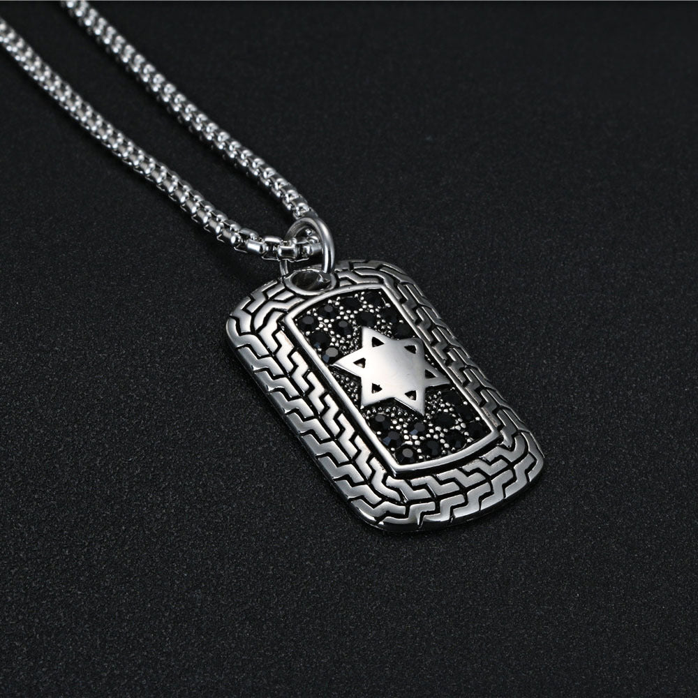 Titanium Steel Black Zircon Hexagram Pendant - Retro Crowe Design for Men and Women - Stainless Steel Foreign Trade Accessory