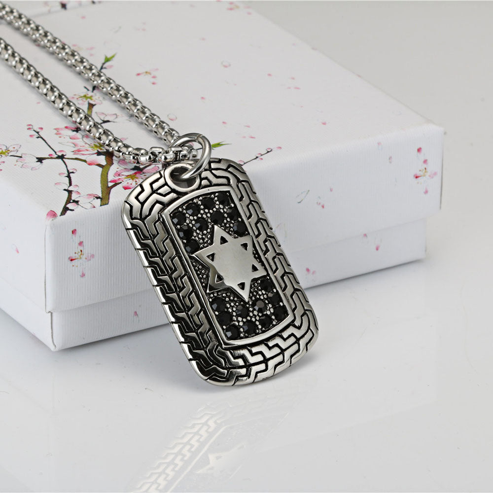 Titanium Steel Black Zircon Hexagram Pendant - Retro Crowe Design for Men and Women - Stainless Steel Foreign Trade Accessory