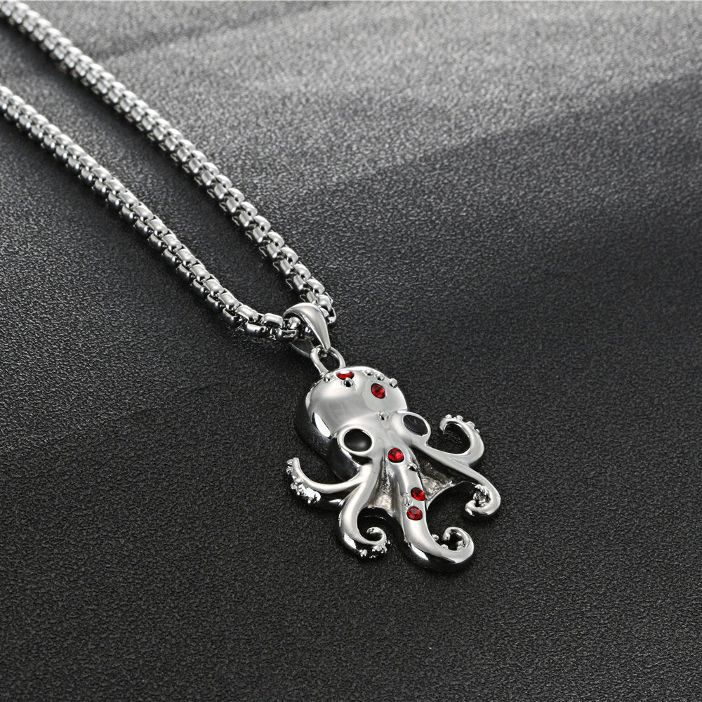 Titanium Steel Octopus Pendant with Zircon Accents - Retro Fashion Gift for Men
