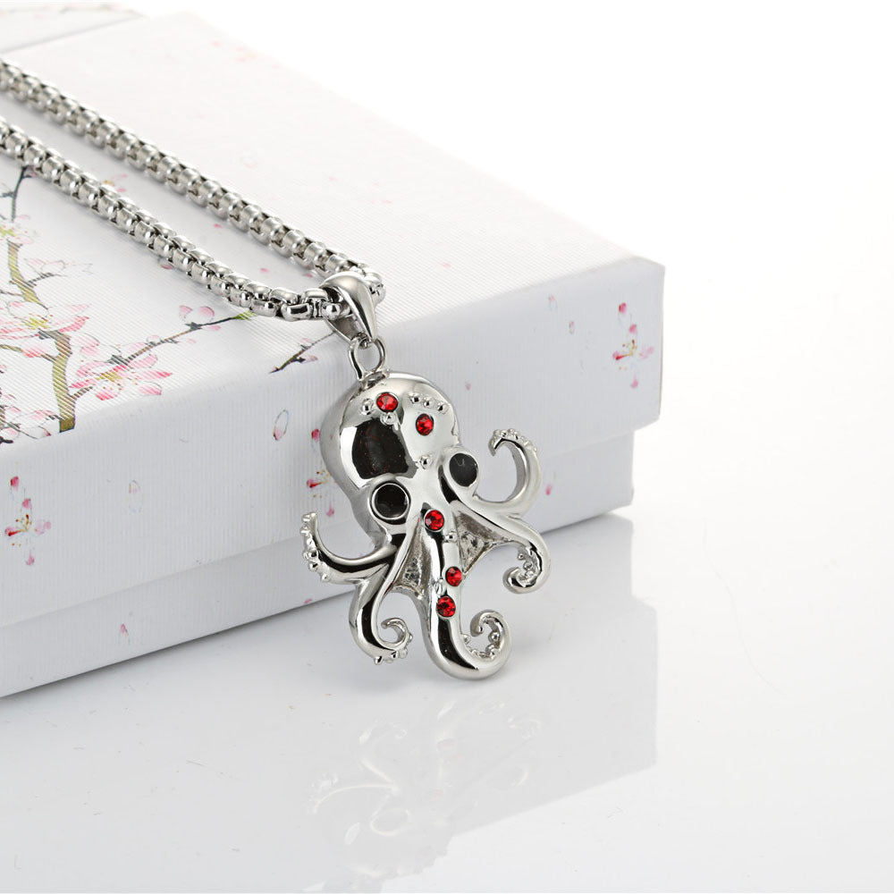 Titanium Steel Octopus Pendant with Zircon Accents - Retro Fashion Gift for Men