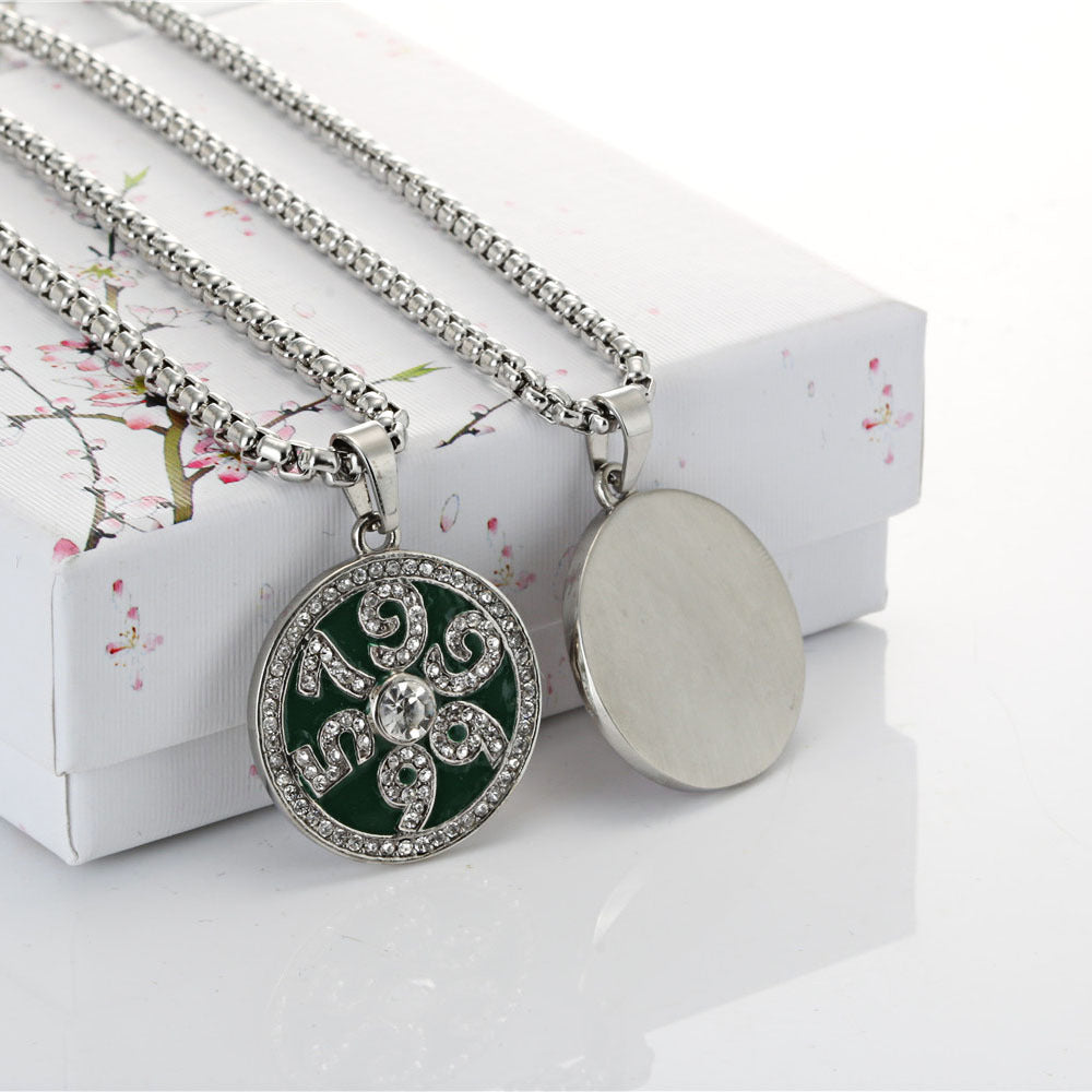Stylish Zircon-Encrusted Titanium Steel Pendant for Men - Personalized Round Tag Accessory