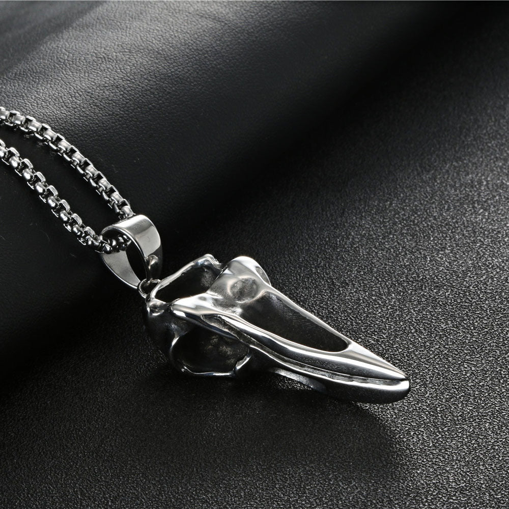 Titanium Steel Vintage Crow Beak Pendant - Unisex Long Skull Accessory by Planderful