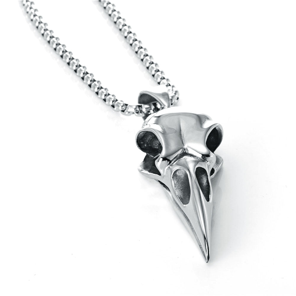 Titanium Steel Vintage Crow Beak Pendant - Unisex Long Skull Accessory by Planderful