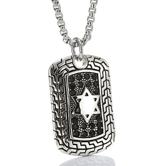 Titanium Steel Black Zircon Hexagram Pendant - Retro Crowe Design for Men and Women - Stainless Steel Foreign Trade Accessory