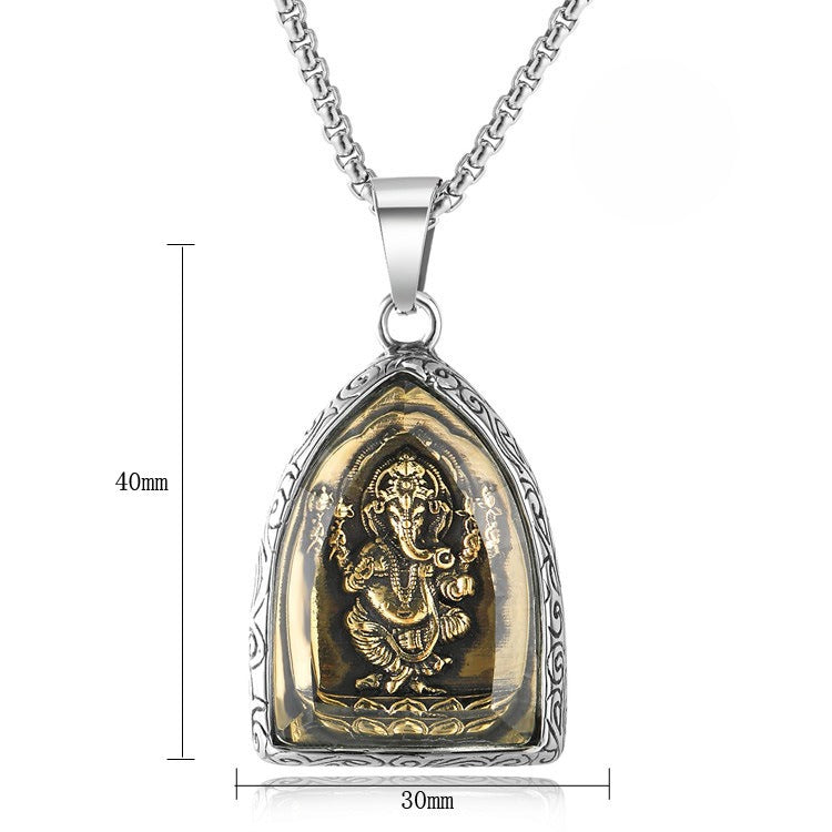Planderful Elephant Buddha Titanium Steel Pendant Necklace For Unisex Protection Charm