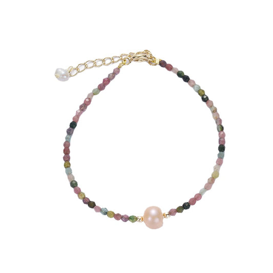 14K Gold Electroplated Tourmaline and Pearl Bracelet