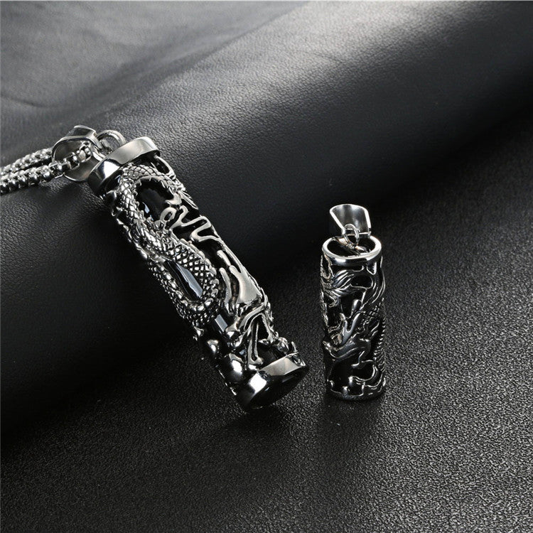 Titanium Steel Gothic Dragon Column Pendant with Gemstone - Retro Crowe Accessories for Men
