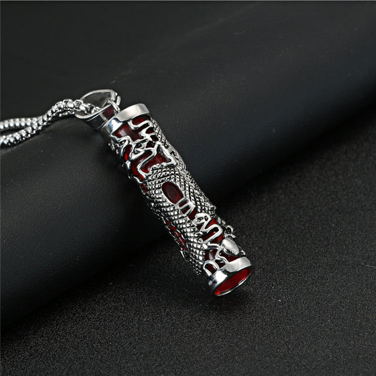 Titanium Steel Gothic Dragon Column Pendant with Gemstone - Retro Crowe Accessories for Men