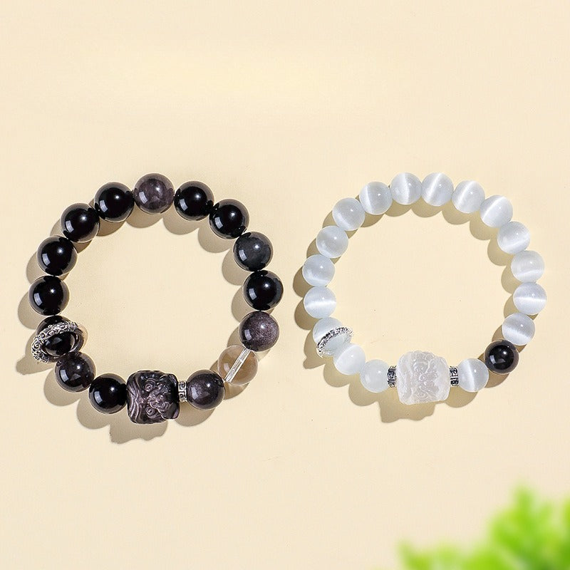 Silver Sheen Obsidian Lion Dance Bracelet