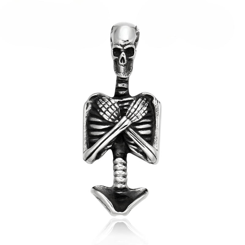 Punk-Inspired Titanium Steel Skull Skeleton Pendant for Men - Retro European and American Style Accessories
