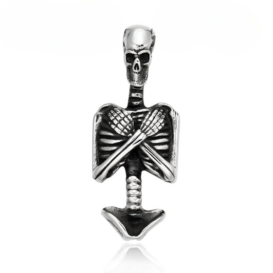 Punk-Inspired Titanium Steel Skull Skeleton Pendant for Men - Retro European and American Style Accessories