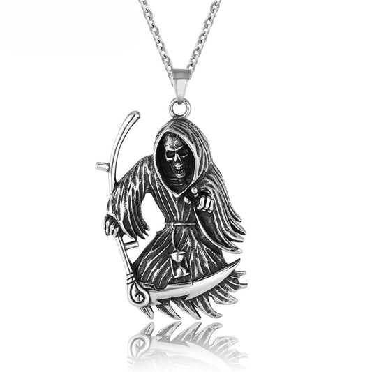 Reaper Sickle Skull Stainless Steel Pendant Necklace