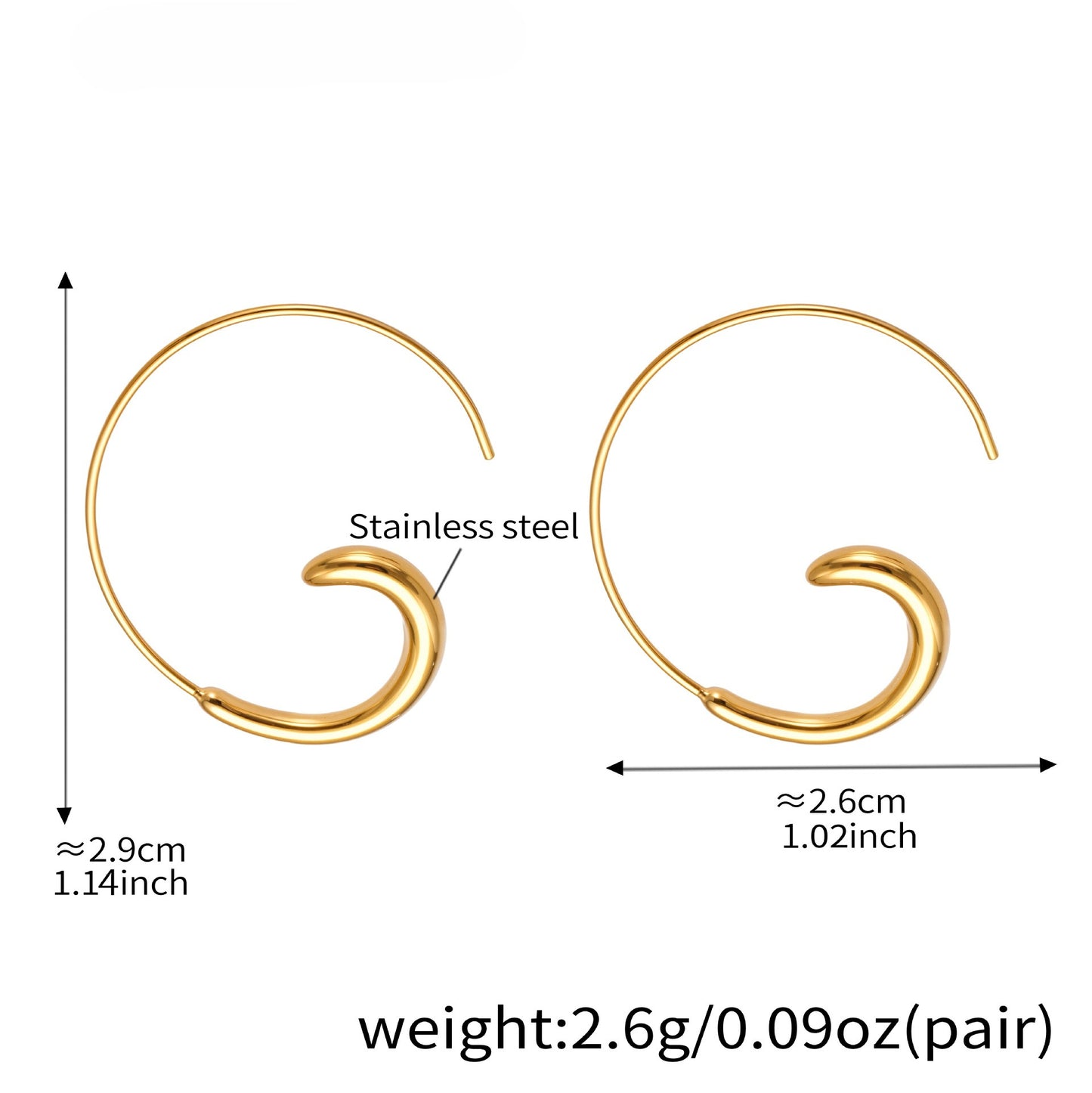 Planderful C Shaped Minimalist Earrings Gold Plated Women