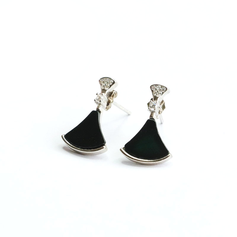Dark Jadeite Skirt 925 Silver Stud Earrings