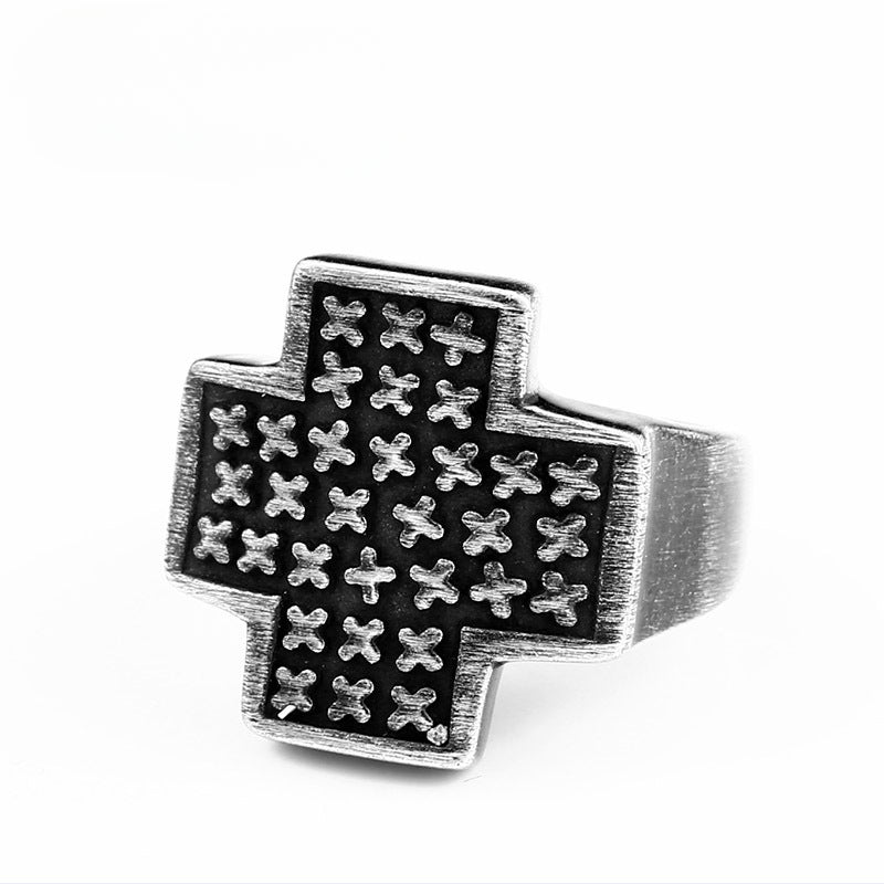 Men's Customizable Vintage Titanium Cross Ring - Retro Stainless Steel Design in Sizes 7-13
