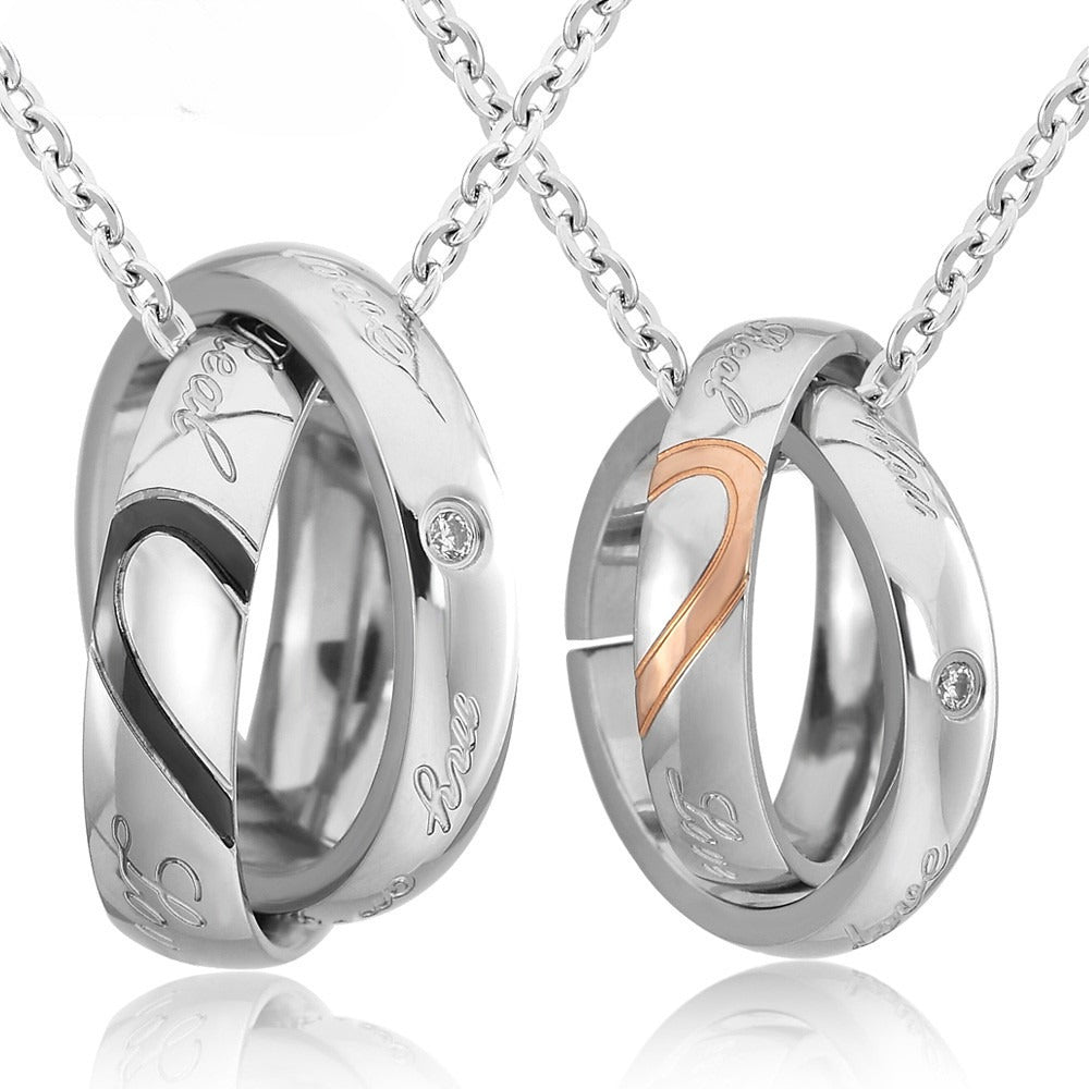 Heart Shaped Couple Necklace Titanium Steel Pendant Unisex Romantic Gift By Planderful For Couples