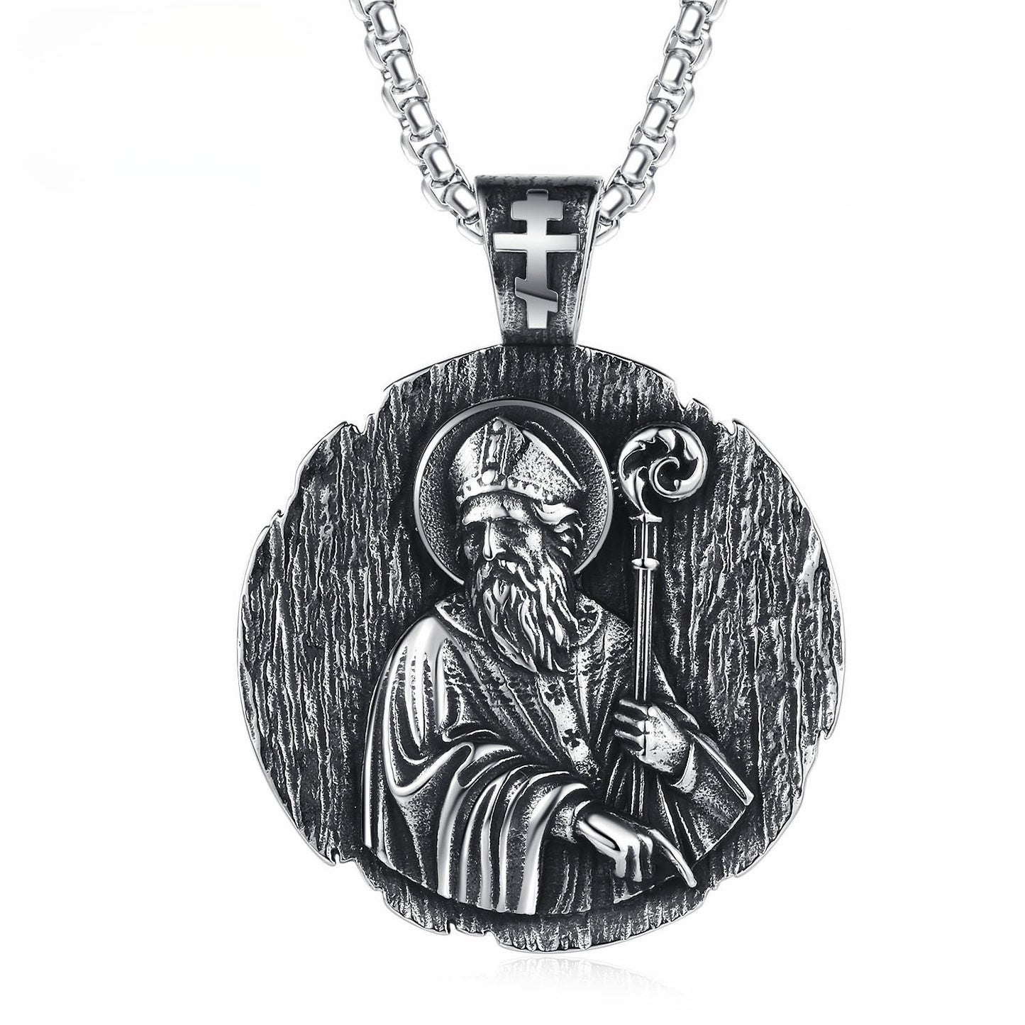 Steel Necklace - Vintage Religious Icon Pendant For Men Everyday Faith Jewelry Gift By Planderful