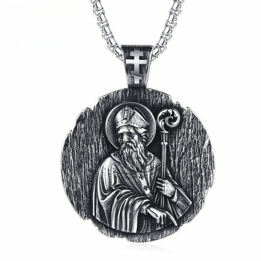 Steel Necklace - Vintage Religious Icon Pendant For Men Everyday Faith Jewelry Gift By Planderful