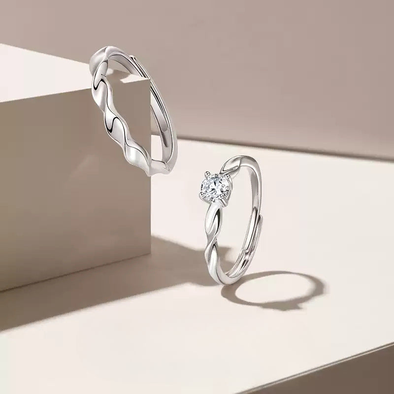 Planderful Shining Galaxy Couple Ring – Elegant Light Silver Design for Romantic Gifting