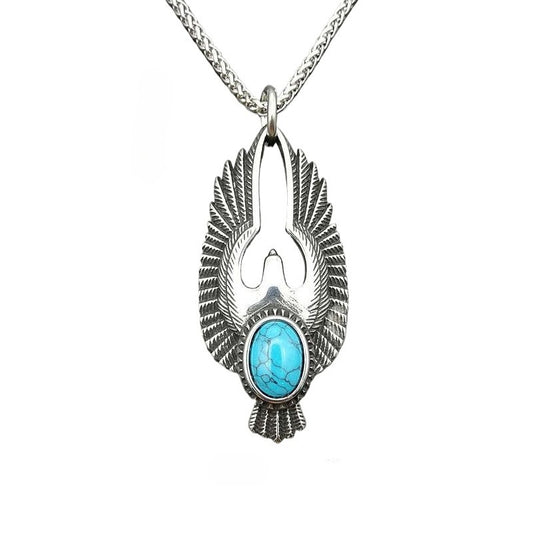 Planderful Turquoise Eagle Pendant Necklace Unisex Durable Titanium Steel Punk Retro Accessory For Men And Women