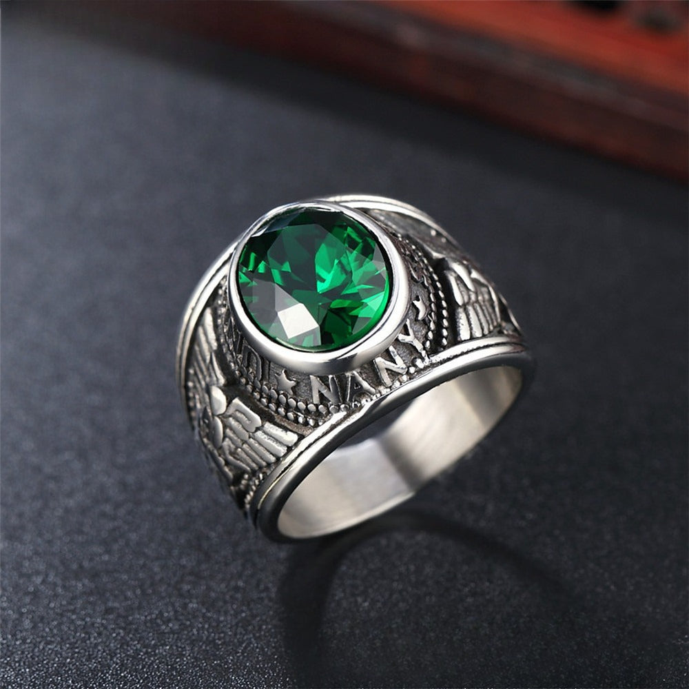 Planderful Mens Military Ring Zircon Titanium Steel Retro Punk For Men Unisex Design