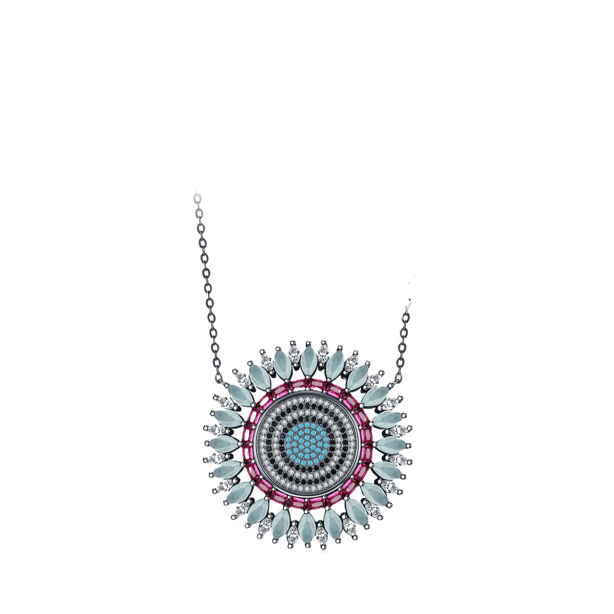 925 Sterling Silver Turquoise Two-Tone Zircon Necklace