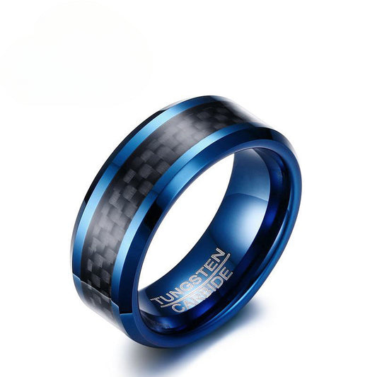 Tungsten Steel Jewelry Men's Tungsten Ring Carbon Fiber Blue