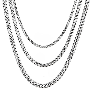 Stainless steel street slack six-sided chain necklace fashionista daily stacked retro gray