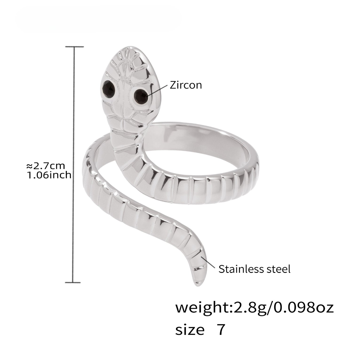 Planderful Snake Ring Stainless Steel Open Ring For Men