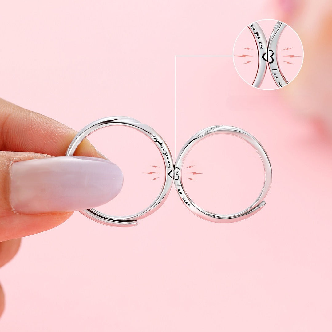 Planderful Jewelry Magnetic Entanglement Sterling Silver Couple Ring Adjustable Gift For Valentines Day