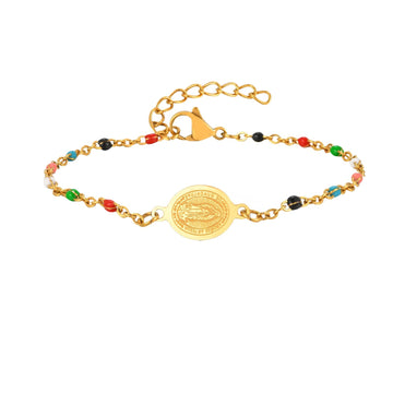 Stainless steel colored rice bead chain oval brand bracelet golden summer casual small fresh jewelry