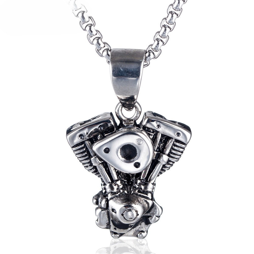 Planderful Stainless Steel Motorcycle Engine Pendant Necklace Bold Unisex For Men Durable Fashion