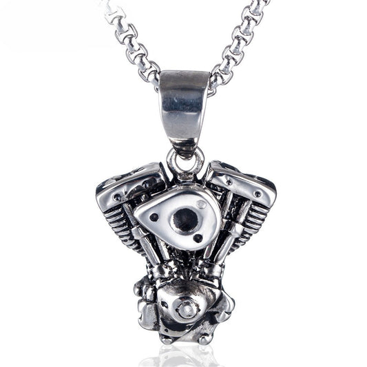 Planderful Stainless Steel Motorcycle Engine Pendant Necklace Bold Unisex For Men Durable Fashion