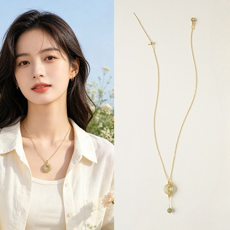 Hetian Jade & Freshwater Pearl Peace Buckle Set