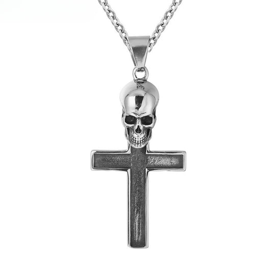 Halloween Skull Cross Titanium Steel Necklace for Men
