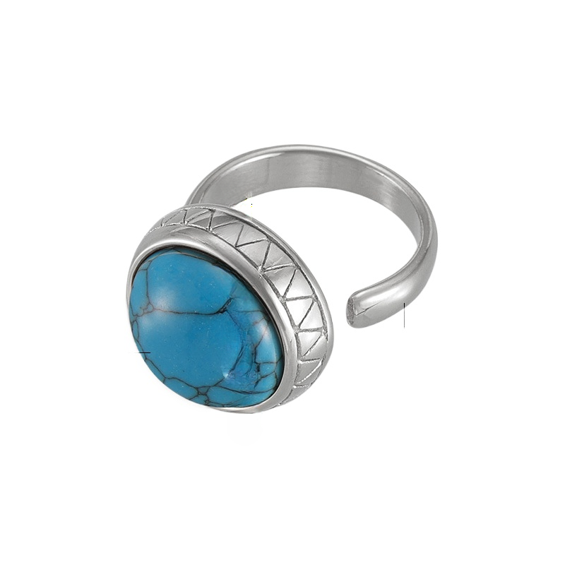Tiger's Eye Titanium Steel Open Ring with Retro Lace Design