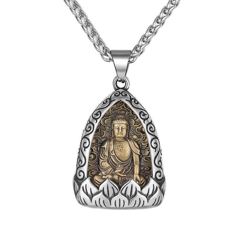 Steel Necklace – Vintage Buddha Pendant for Boyfriend