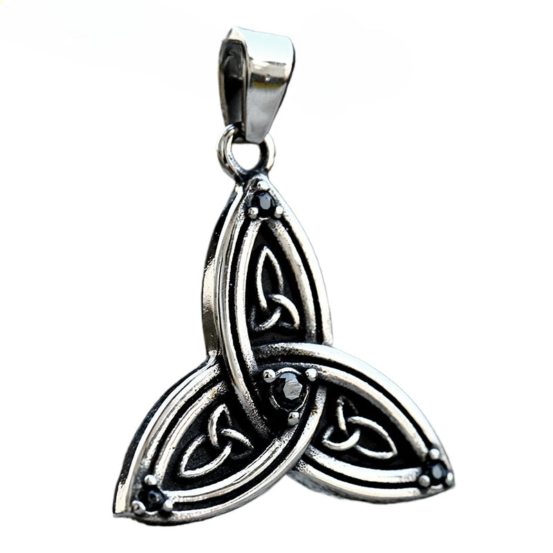 Nordic Viking Celtic Knot Titanium Steel Pendant with Stone Inlay for Men