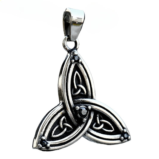 Nordic Viking Celtic Knot Titanium Steel Pendant with Stone Inlay for Men