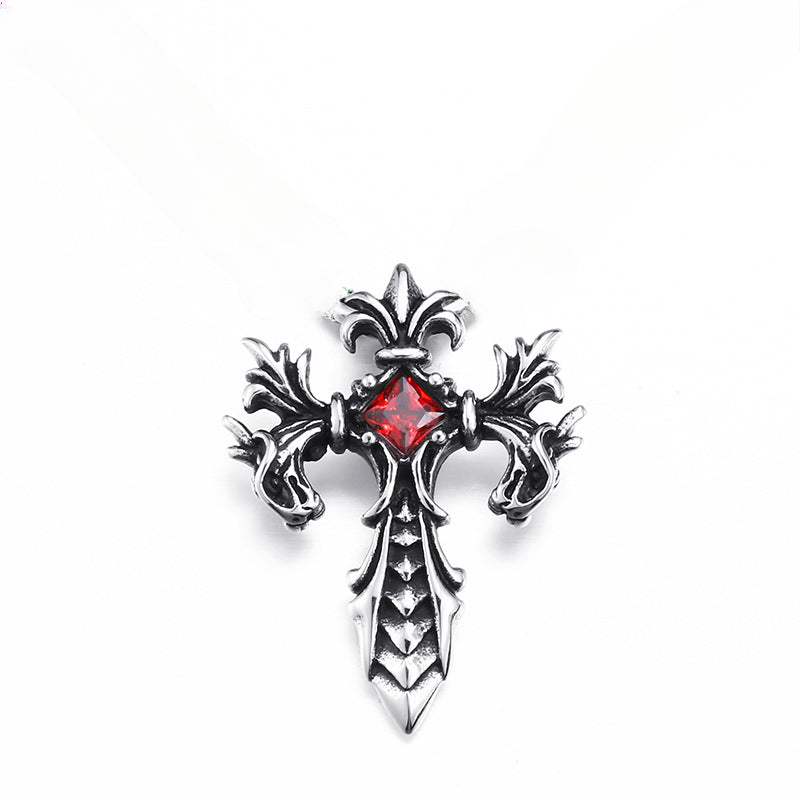 Men's Vintage Double Dragon Pendant in Titanium Steel - Creative Stone Jewelry by Planderful