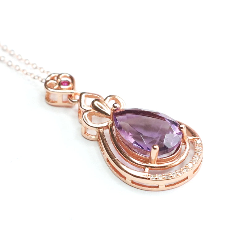 Amethyst Teardrop 925 Silver Pendant — No Chain