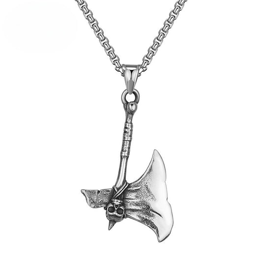 Stainless Steel Necklace - Vintage Viking Skull Tomahawk