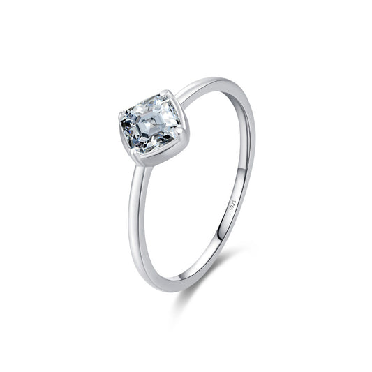Luxurious Sterling Silver Square Zircon Ring for Women