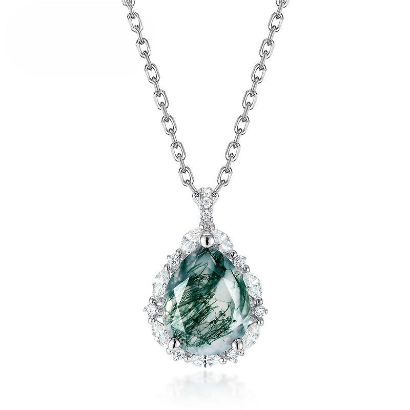 S925 Sterling Silver Moss Agate Pendant Necklace